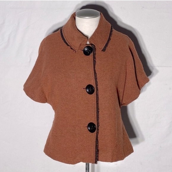 Iris Setlakwe Orange Wool Short Sleeve Button Up Blazer Jacket 8 - Picture 1 of 13